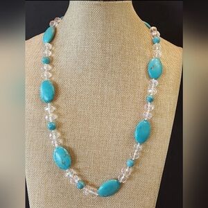 Glass Bead Necklace Large Glass Beads Toggle Closure 26" Long